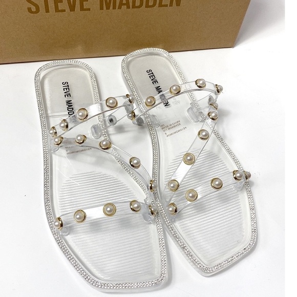 Steve Madden Nonii clear jelly sandals square toe pearl detail NIB - Picture 1 of 5